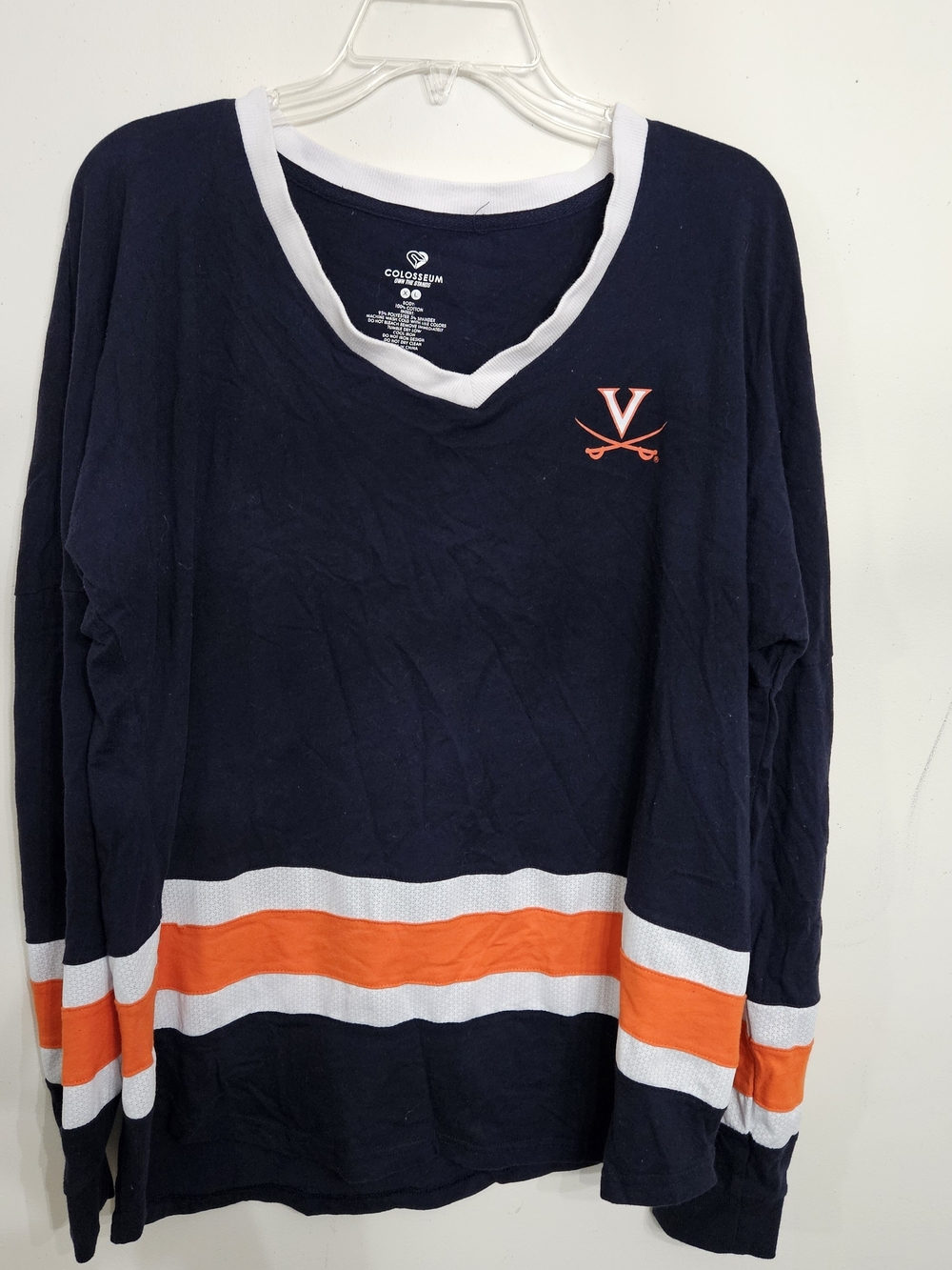 Colosseum Virginia Cavaliers Women's Long Sleeve V-Neck Stripe Shirt XL College